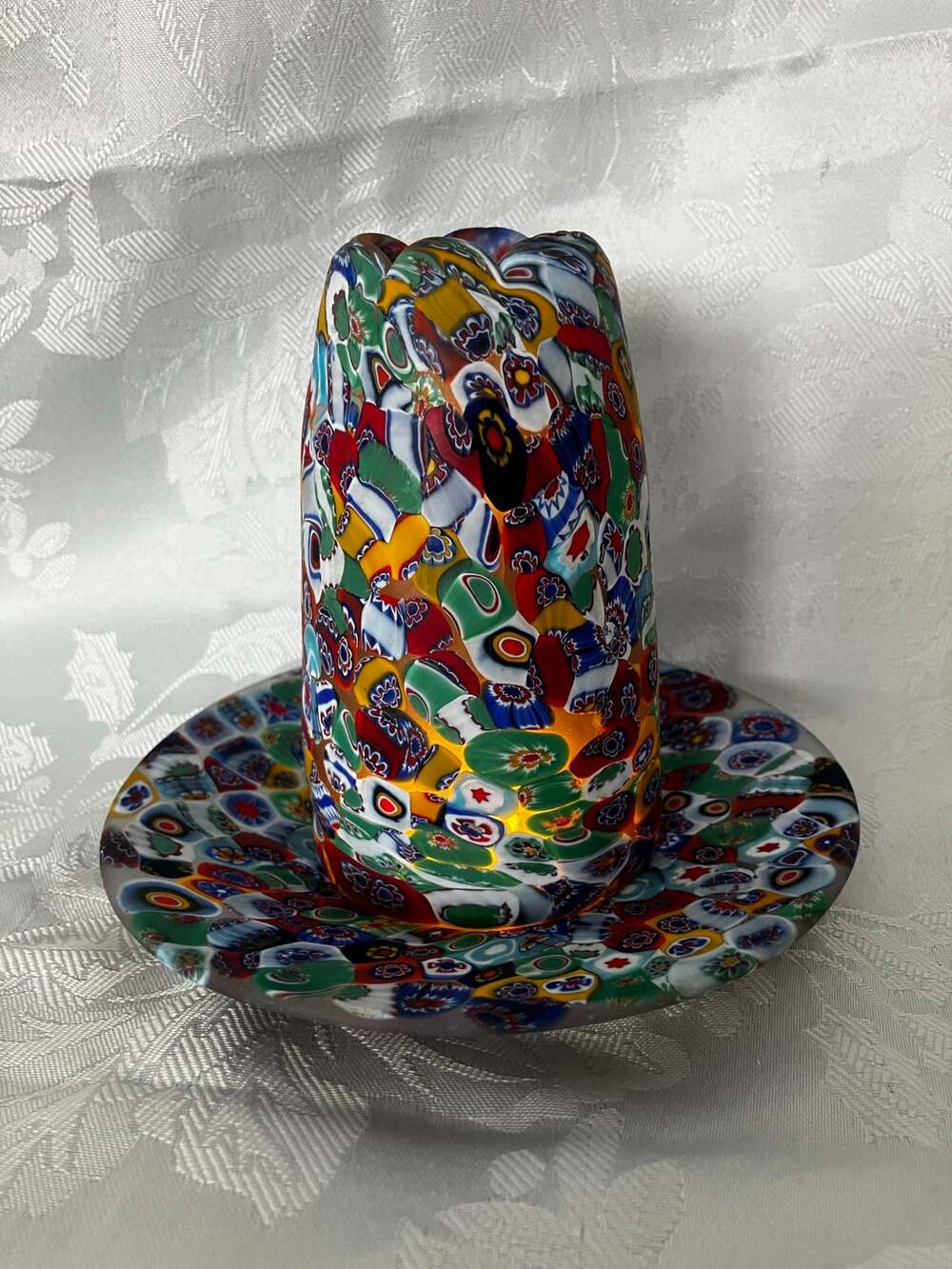 Vintage Murano Fratelli Toso Millefiori Glass Fairy Lamp Italy Candle Holder